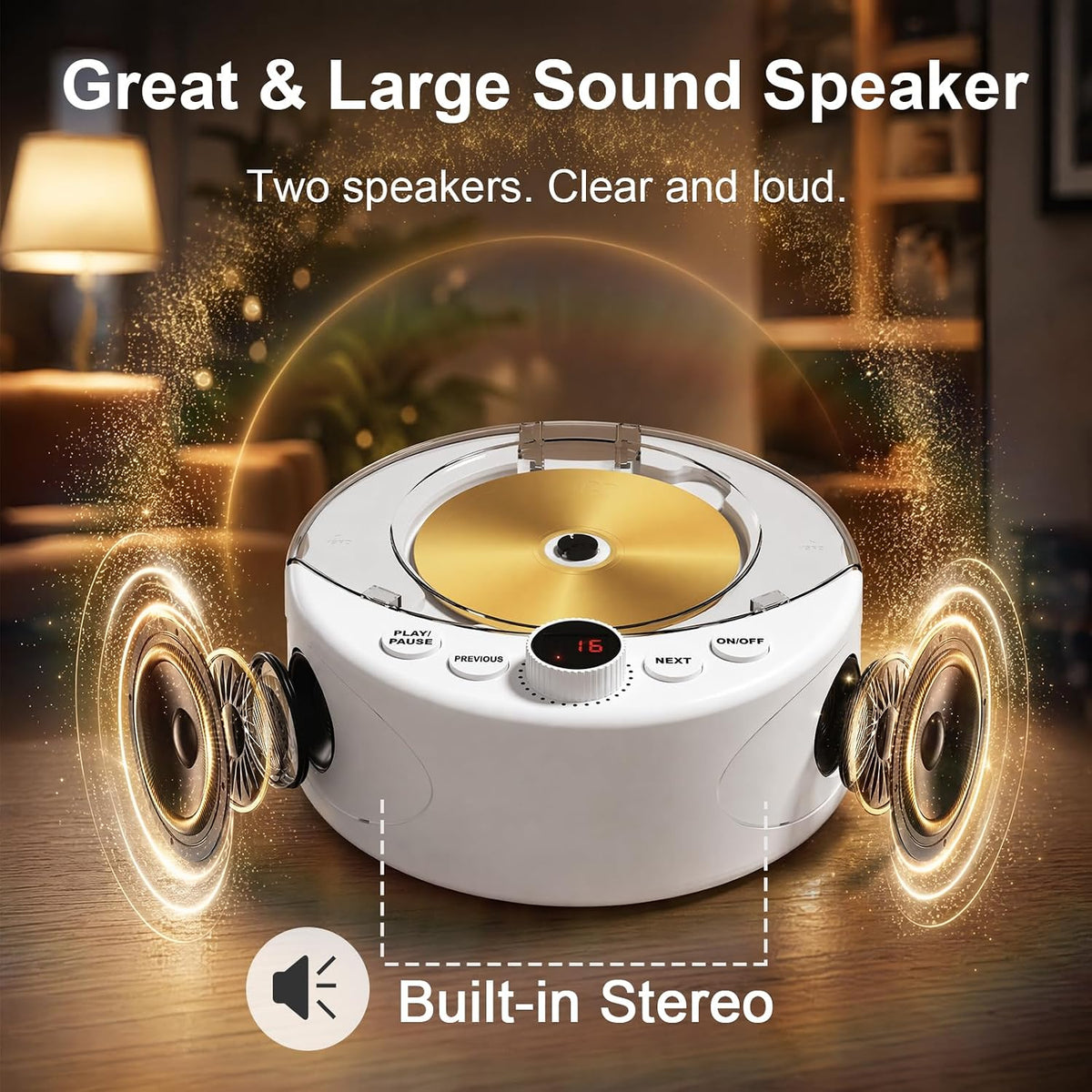 Simple CD Player for Dementia Alzheimer's Seniors, Large Buttons, Auto-Off