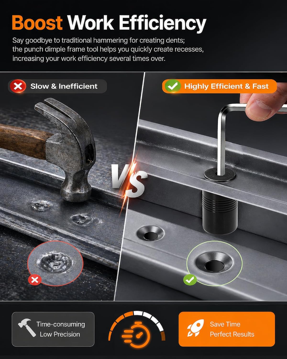 Door Frame Dimple Tool, Frame Dimpling Tool Designed for Creating Dimples, Punch Dimple Frame Tool Includes 2 Hex Wrenches, 1 3/8" Impact Socket, 4 Dimpling Screws