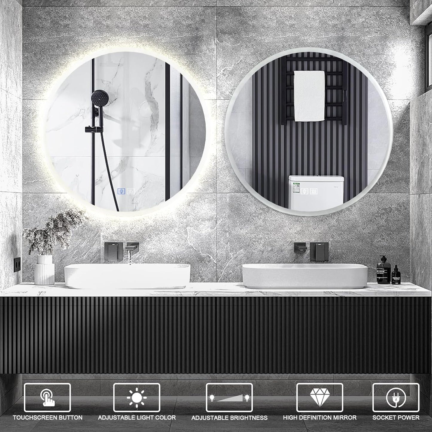 Led Mirror for Bathroom 28 Inch, Fog Edge Anti-Fog Backlit Vanity Bathroom Mirror with Lights, Smart Touch, Dimma