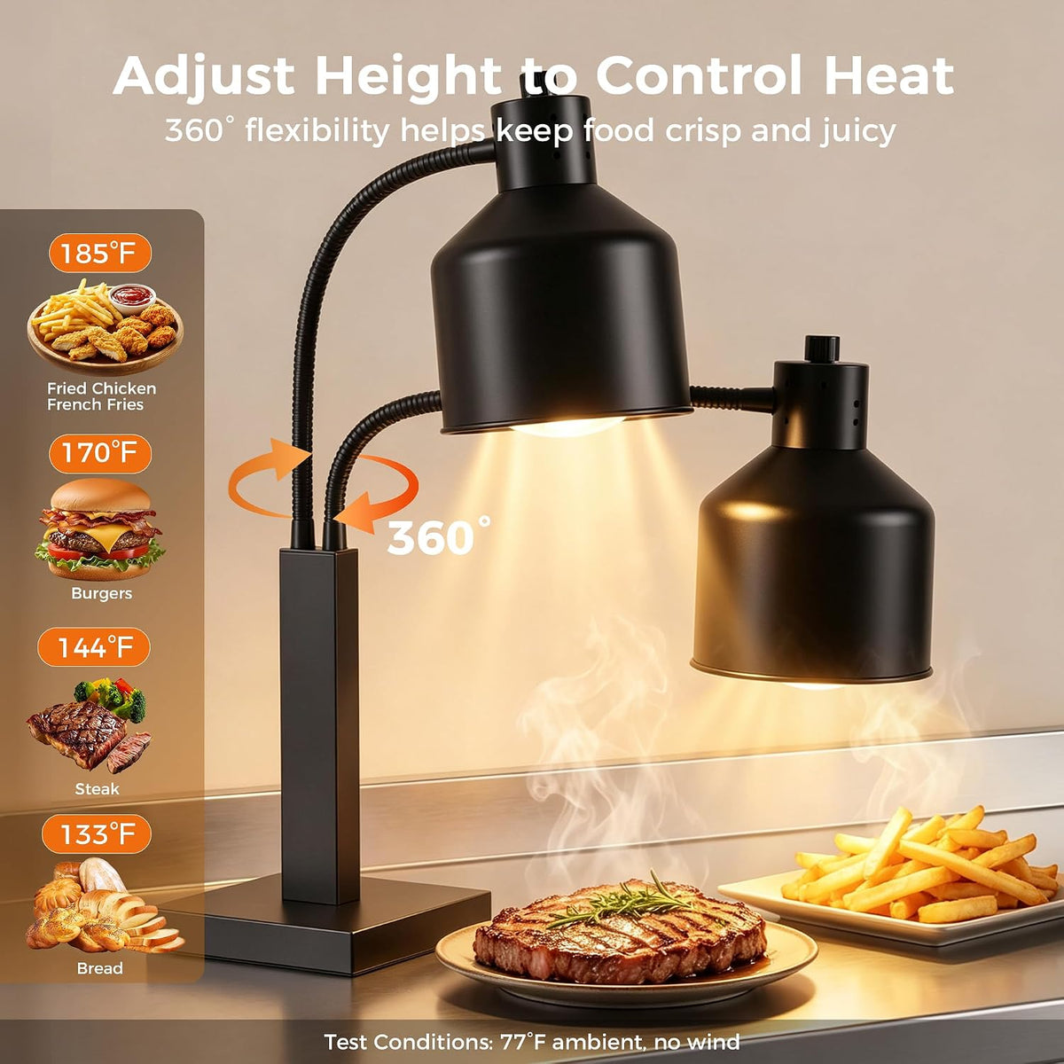 CAMMOO Food Heat Lamp with 8000H Lifespan, Stable C-Clamp for Table Edge Black
