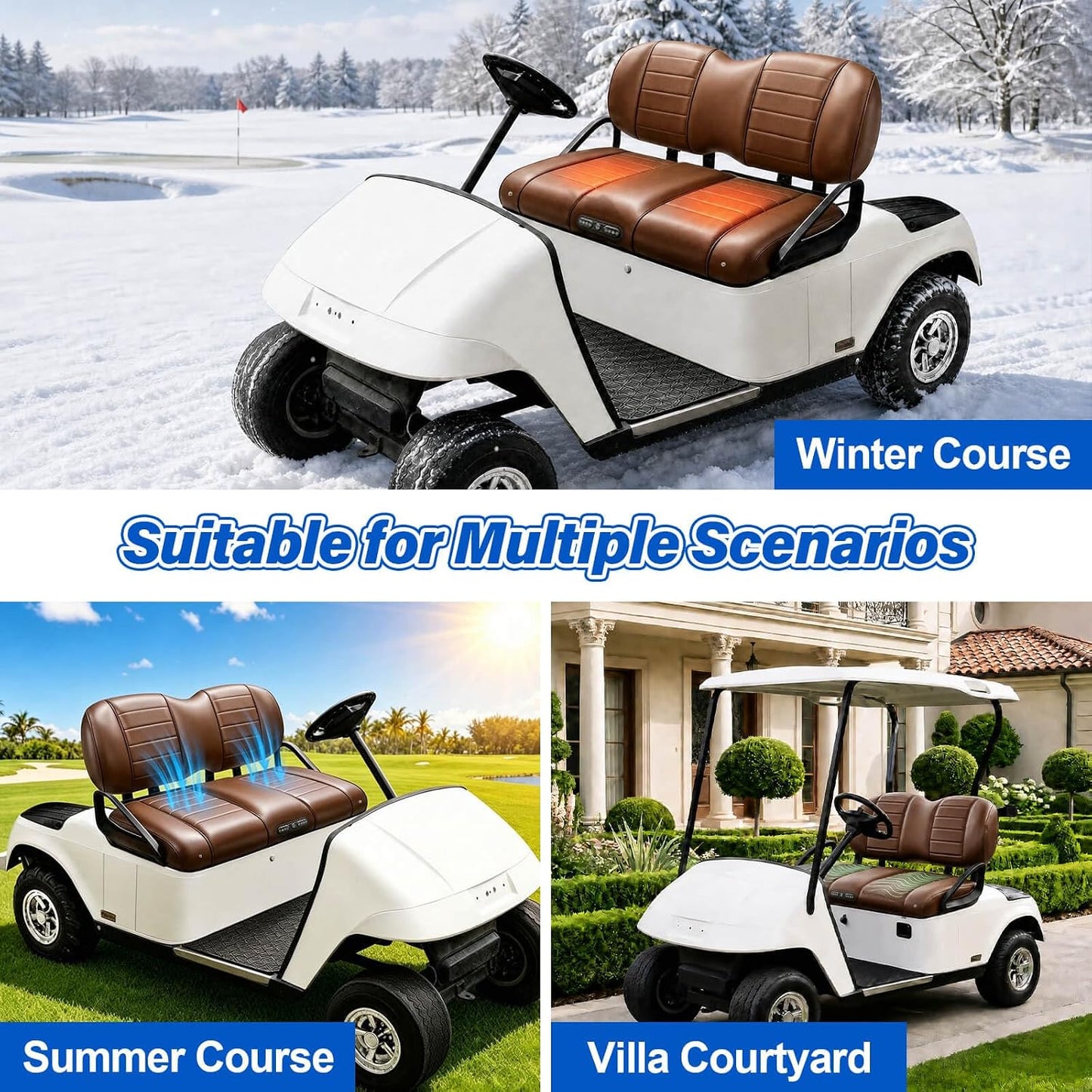 NOKINS Golf Cart Seat for EZGO TXT/RXV | Premium, Heated Massage, Ventilated Fits EZGO TXT/RXV coffee brown