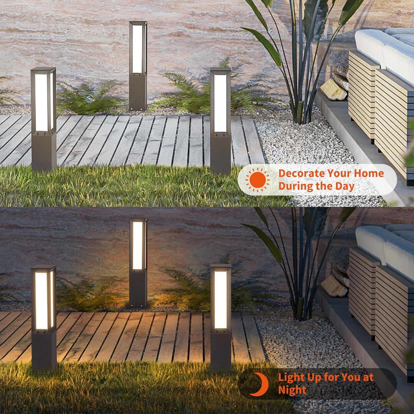 Modern Landscape Path Light, 32' Outdoor Pathway Light 3000K Luxury Aluminum Bollard Lighting IP65 Waterproof High Voltage Driveway Lights L