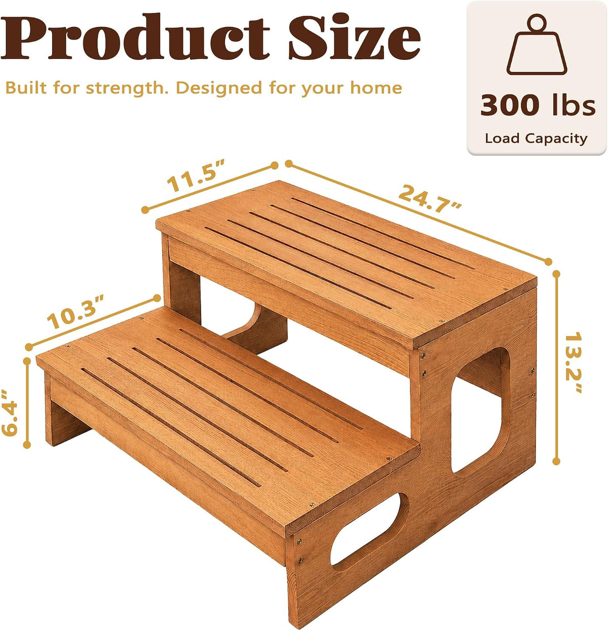 Wood Hot Tub Steps, Waterproof & Non-Slip Outdoor Spa, Pool Stairs Straight:24.7"x13.2" Oak