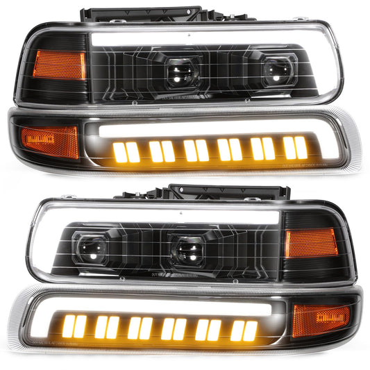 Partsam LED Headlights Assembly for 1999-2002 Silverado DOT DRL Sequential
