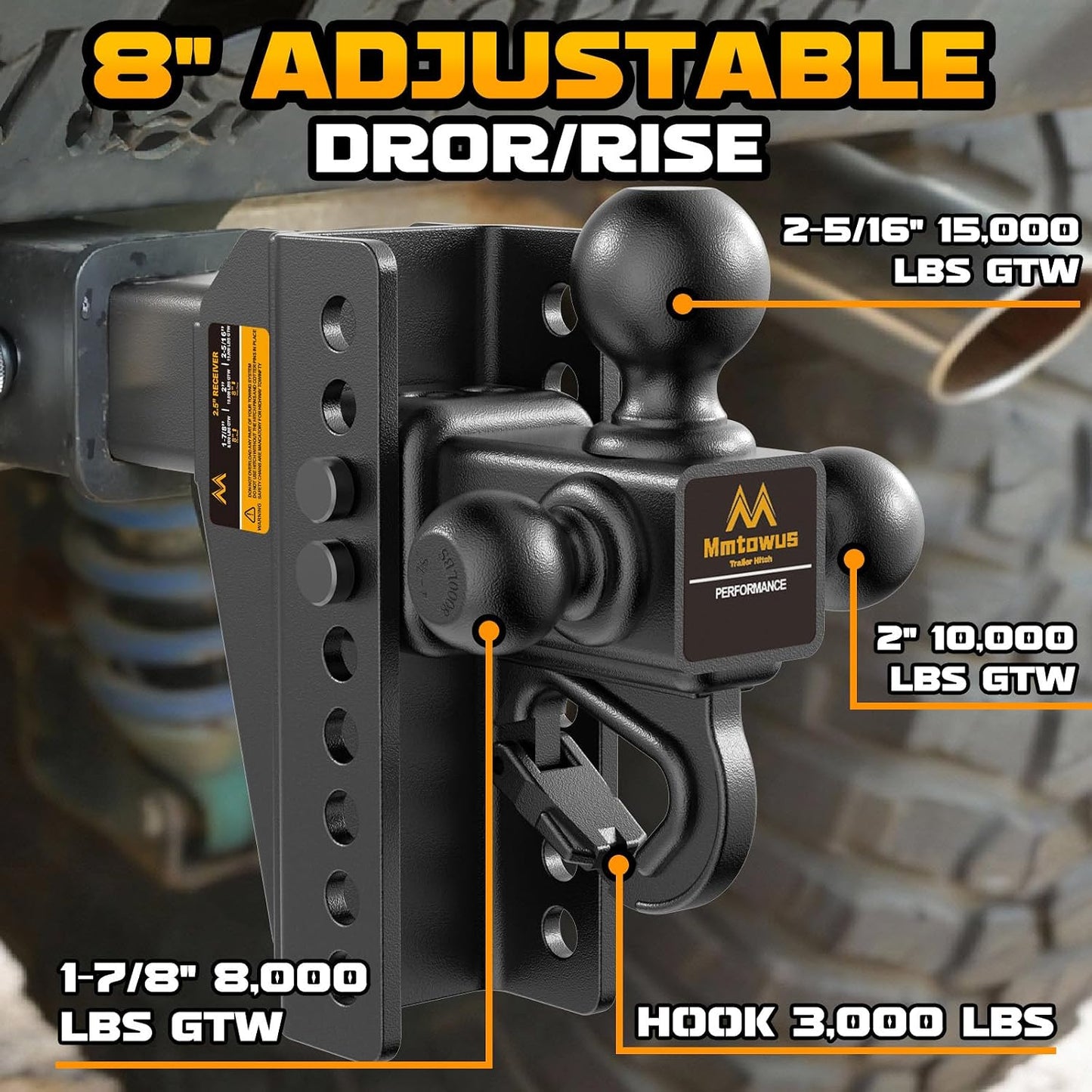 Adjustable Trailer Hitch -Drop Hitch Fit 2.5" Receiver-8" Drop/Rise