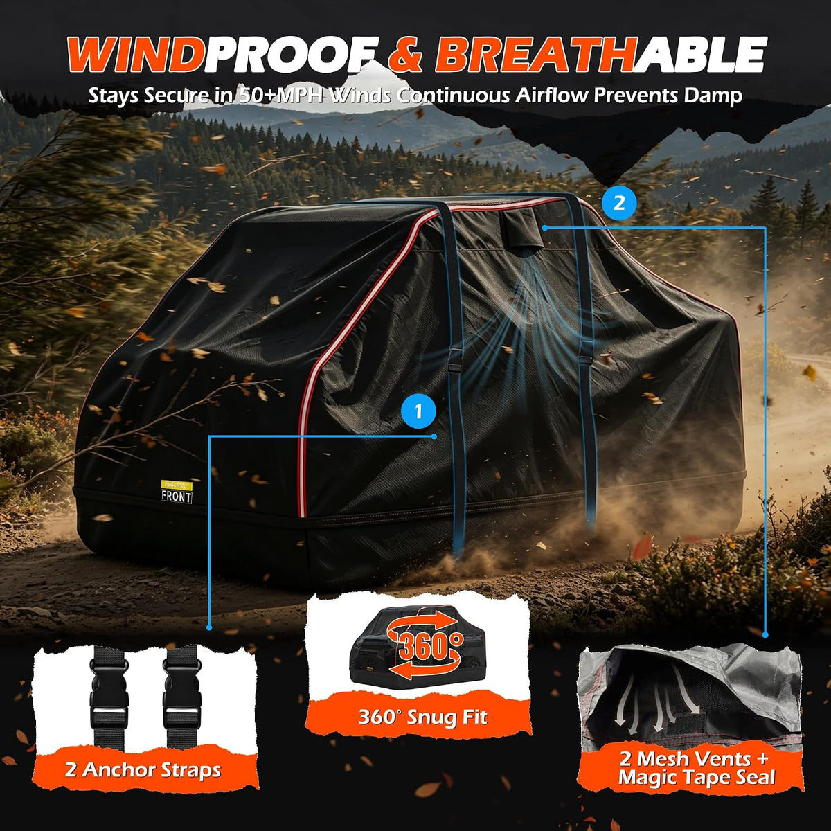 Full Enclosed UTV Cover, 420D Oxford with 600D Reinforced Bottom, Waterproof All-Weather Storage Cover for Most 4-6 Seat Mid-to-Large UTVs, 165"x83"x81"