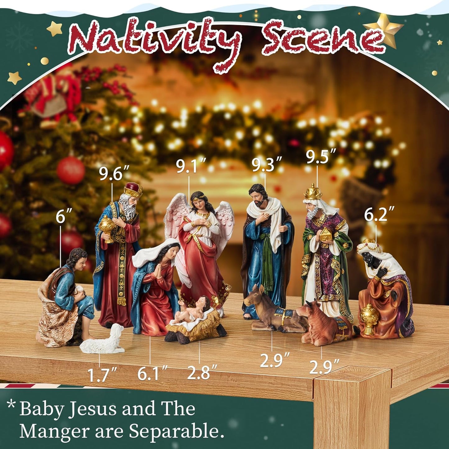 GIFTONE Nativity Sets for Christmas Indoor 9.8 Inch Tall Set of 13 Pieces Nativity Scene Tabletop Resin Decorations Home Holiday Decor Religious