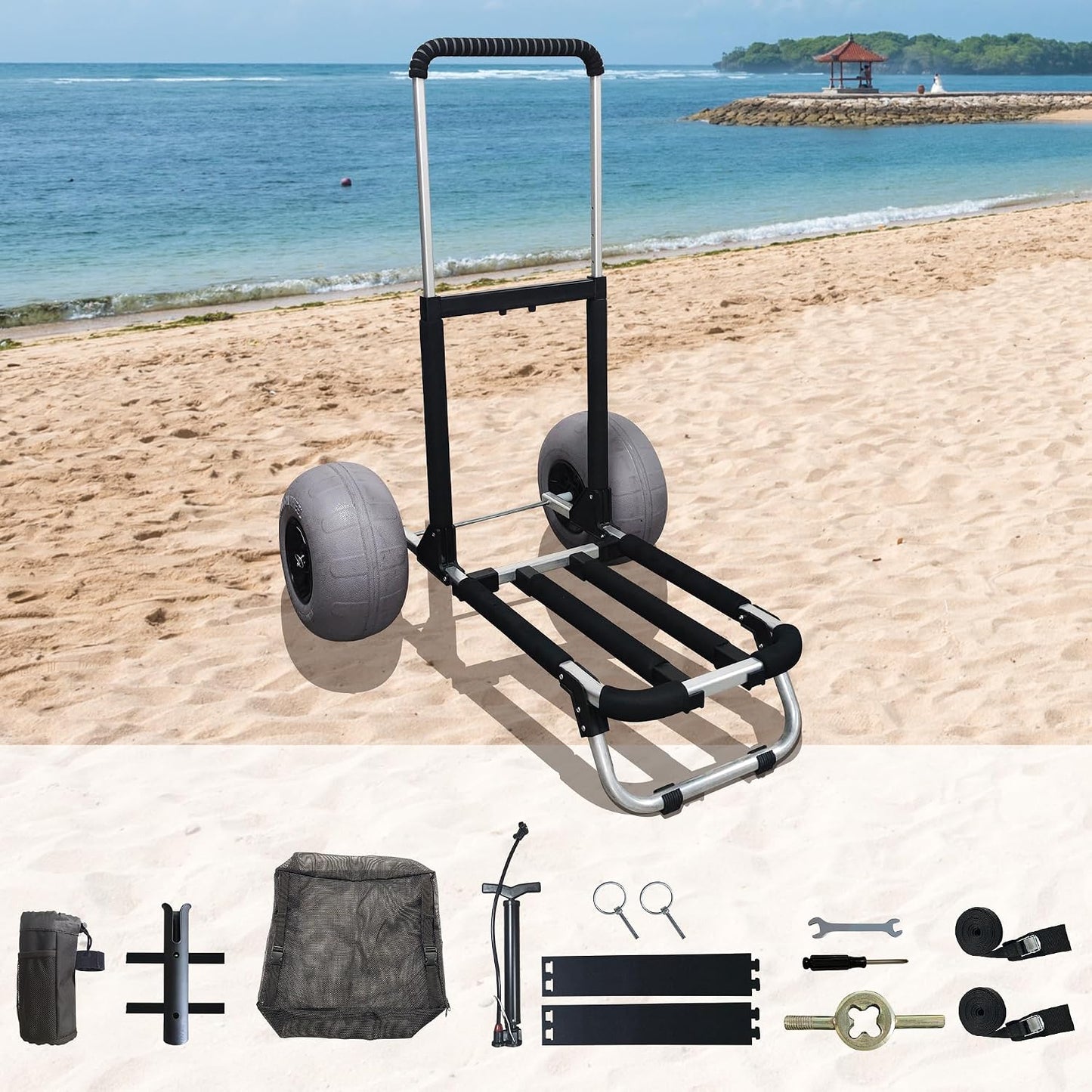 Beach Cart with 12" Balloon Wheels for Sand All Terrain