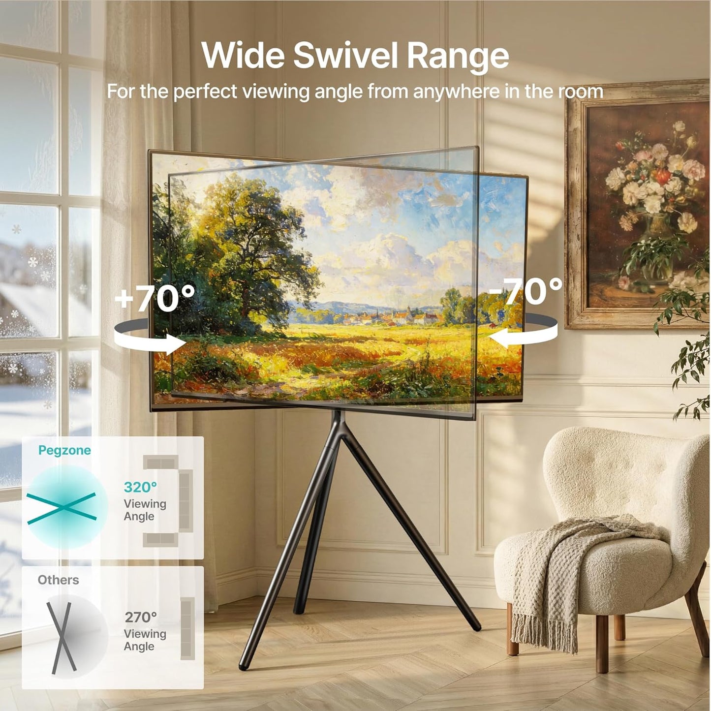 Tripod TV Stands for 45-65 inch TV up to 88 lbs with Shelf, Swivel and Height Adjustable Tall Easel TV Stand for Samsung, LG TVs —VESA Required Max 400 * 400 mm