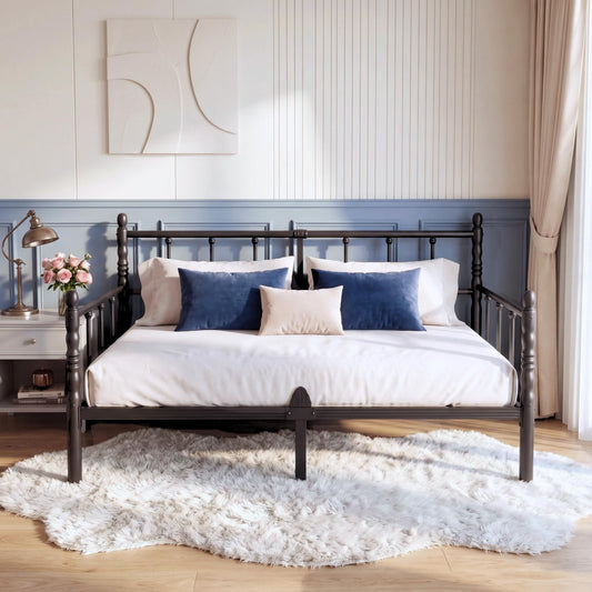 12 Inch Black Vintage Twin Daybed Frame with Sturdy Metal Slats