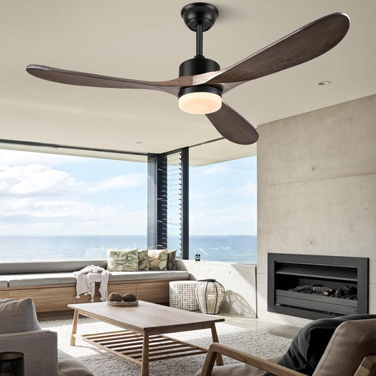 Eliora 54 inch Outdoor Ceiling Fan, Outdoor Ceiling Fans for Patios with Light and Remote, 3 Solid Wood Blades, Quiet DC Motor, Outdoor Ceiling Fans