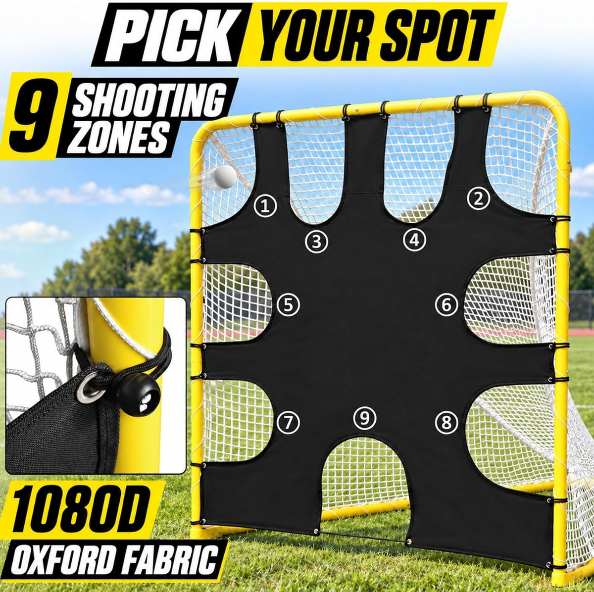 Lacrosse Goal with Target Sheet, 6x6x7 FT, Folding Steel Frame
