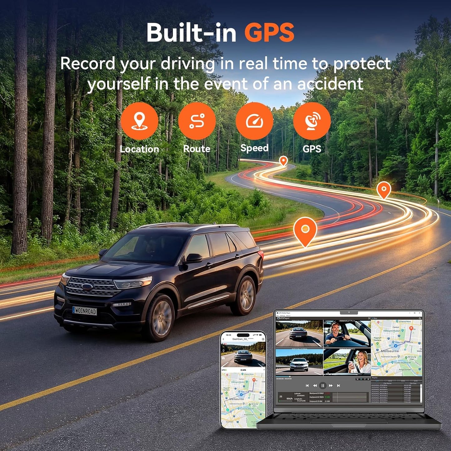 4K+3x1080P 4 Channel Dash Cam, 360° All-Around View Dash Camera for Cars, Free 128GB Card Included, Built-in GPS, 2.4GHz Wi-Fi & App, 8 IR Night Vision, G-Sensor, 24H Parking Mode(Supports 256GB Max)