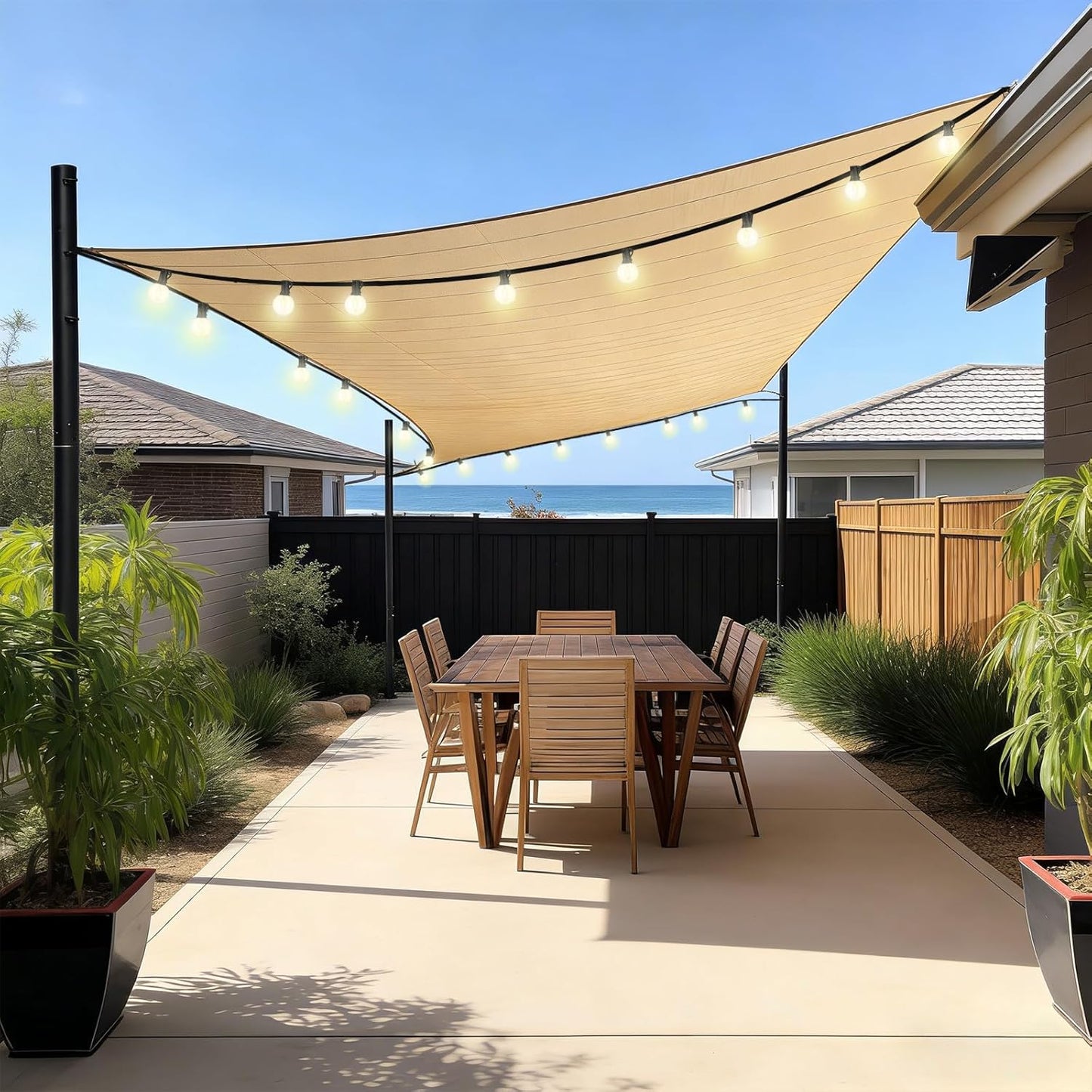 Shade Sail Poles, 11Ft Sun Shade Sail Poles Support Awning Canopy, Outdoor String Light Pole Post Heavy Duty Steel Post Suitable for Garden/Yard/Pool/Patio(Heavy Duty 2.4" Black 1x11Ft Pole)