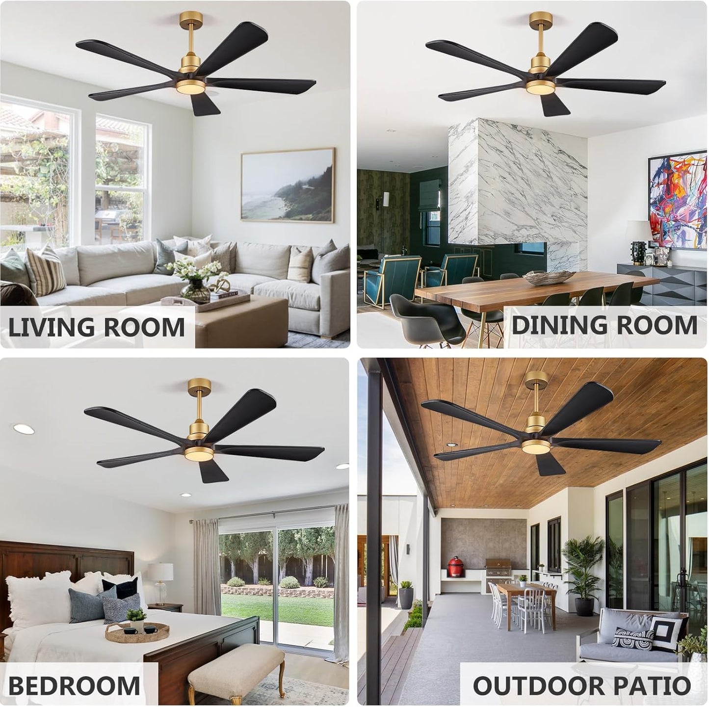 Ceiling Fans with Lights Remote Control - 52 inch Modern Ceiling Fan with Light 5 Black Wood Blades, Reversible Motor for Indoor/Outdoor Patio,