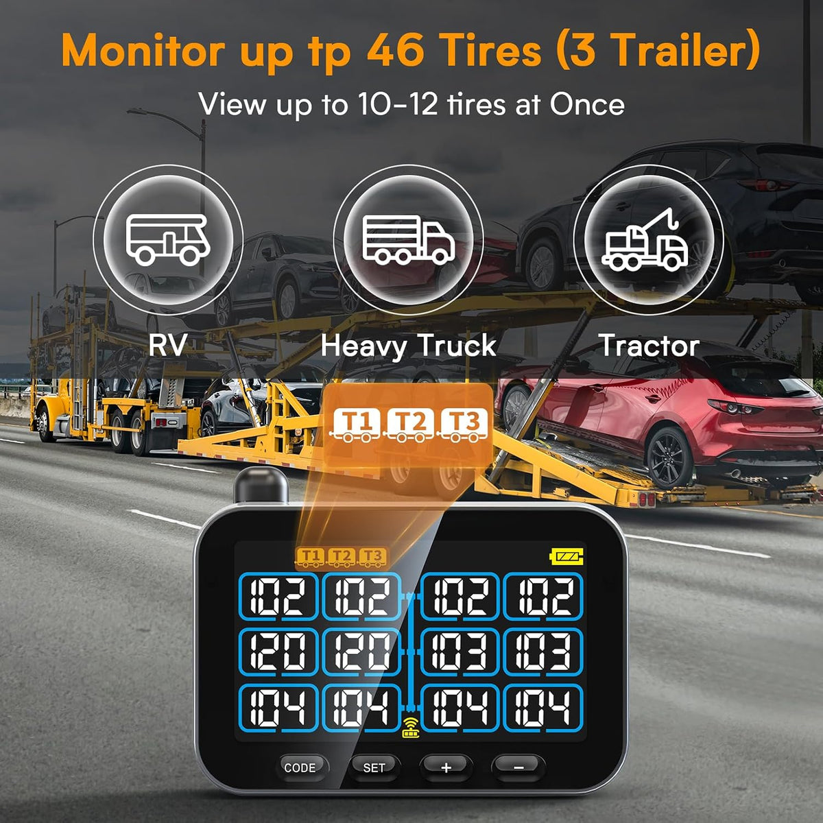 GUTA RV Tire Pressure Monitoring System, 4 Flow-Thru Sensors TPMS, GT30