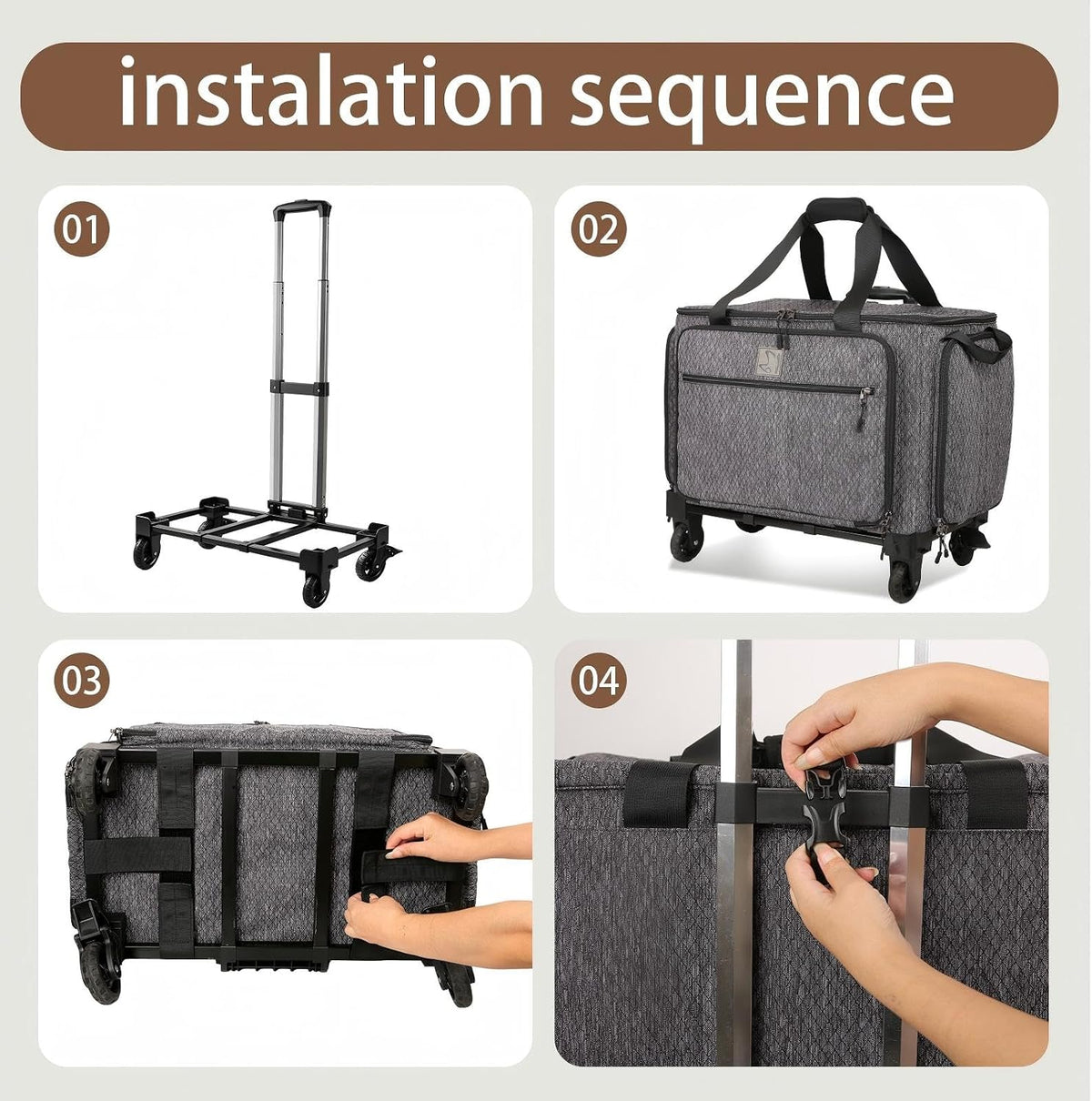 Rolling Sewing Machine Bag Fits for 22"*12"*14" Sewing Machines,YKK zipper,Hard Bottom Pad,Brake Function (Black)
