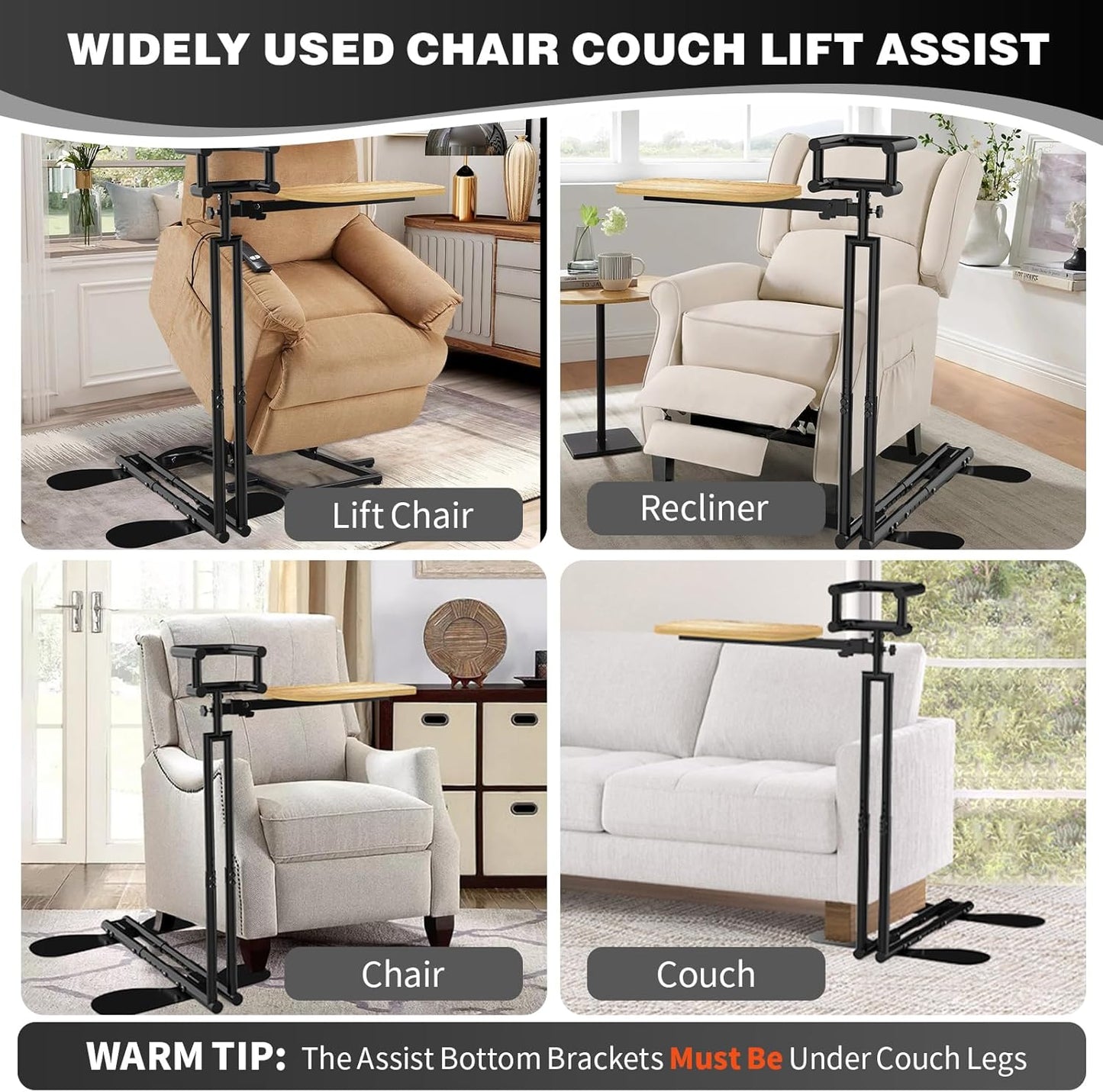 Couch Stand Assist with Tray Table, Couch Chair Sofa Lift Assist Aid for Elderly Sit to Stand up, Adjustable Standing Aid and Support Device(Black,