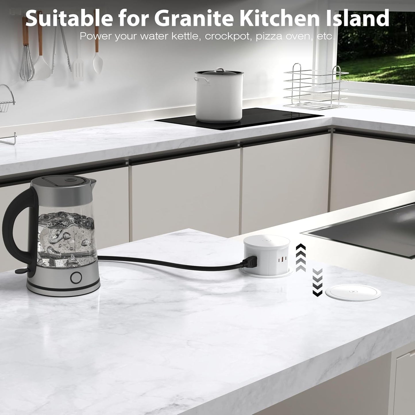 ANNQUAN 20 Amp Pop Up Countertop Outlet with 15W Wireless Charger,Max 65W Power Delivery,4.75" Pop Up Electrical Outlet with 3 Outlets 3 USB Ports for Home Office White 20 Amp(Standard)