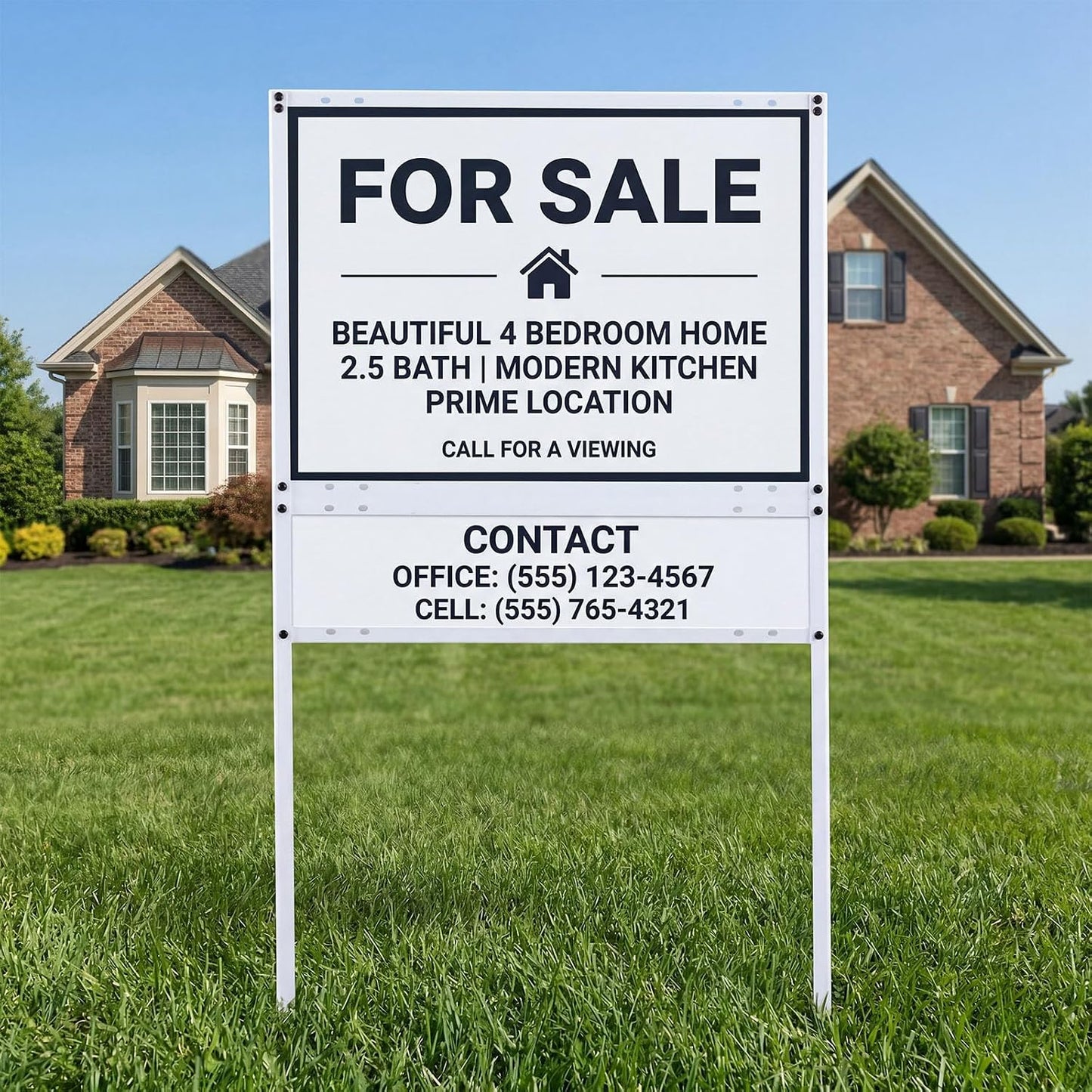 Shimeyao 4 Pcs 24"x18" Real Estate Sign Metal H frame with Rider Slide-in Real Estate Sign Holder H Frame Yard Steel Stakes, White