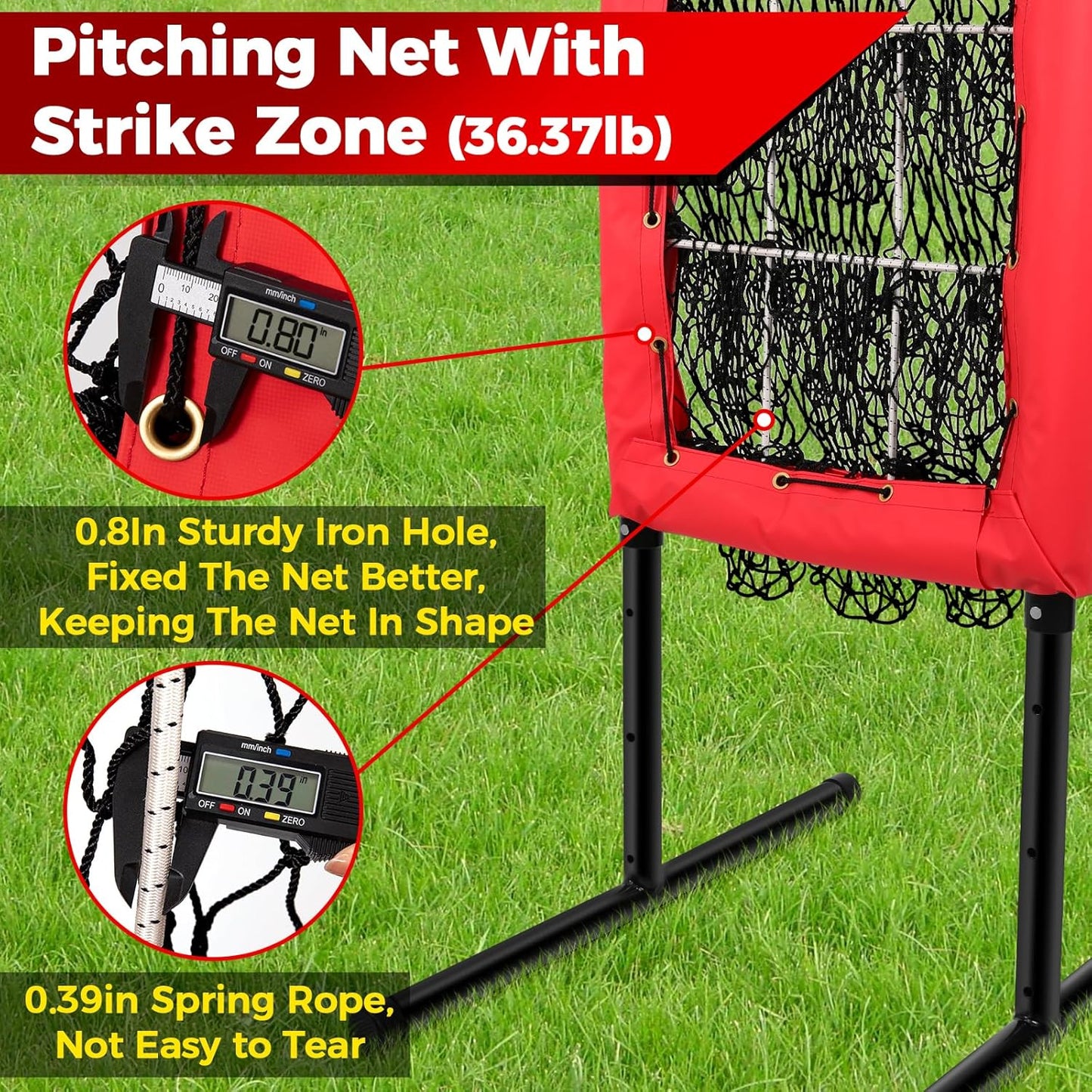 Heavy Duty 9 Hole Pitching Net with Strike Zone,9 Pocket Pitching Target Net of 4 Adjustable Heights (36-53in)