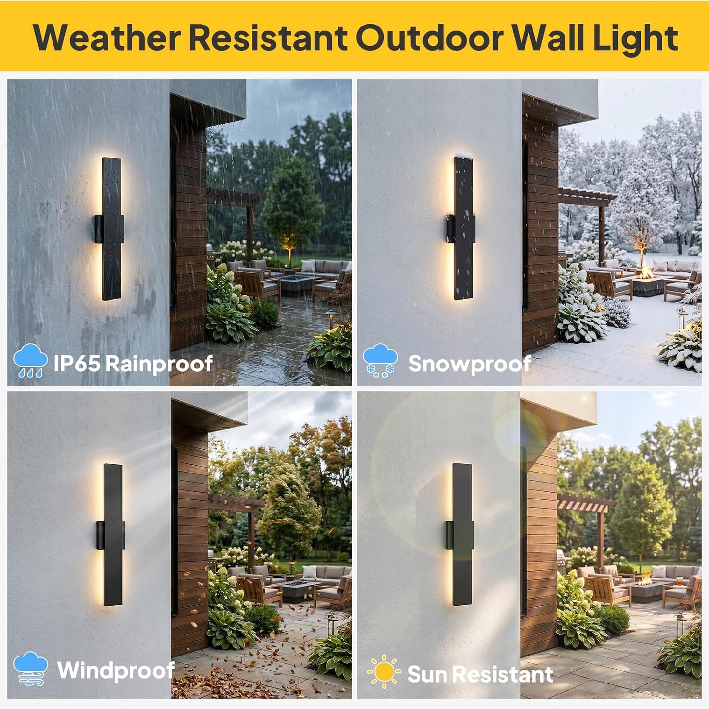 2 Pack 23.6 inch Modern LED Outdoor Wall Light, 3000K 4500K 6000K 10%-100% Dimmable Lights for Outside, IP65 Waterproof Exterior Long Wall Lights for House, Porch, Garage, Patio, Yard, Entrance Black