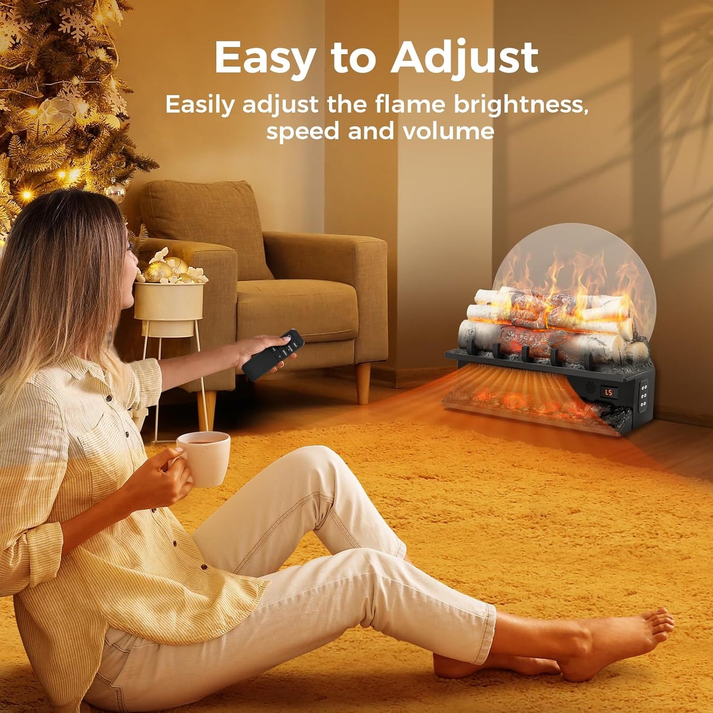 COWSAR Freestanding Electric Fireplace Log Heater, 750/1500W Fireplace Stove with 4 Flame Sounds, Adjustable Flame Speed and Brightness, Fireplace