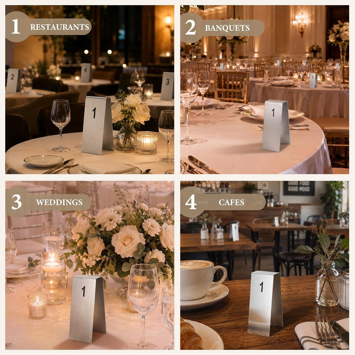 Honeydak 1-25 Table Order Numbers Double Side Sliver Stainless Steel Signs