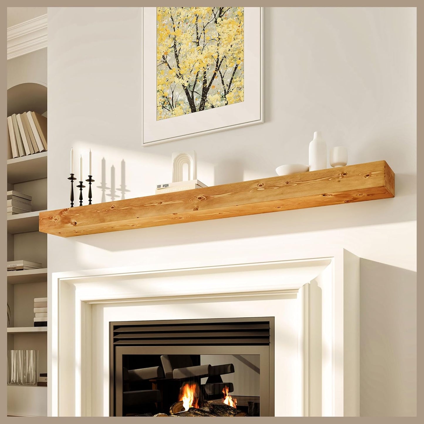 ireplace Mantle - Natural Fireplace Mantles Wood - Mounted Mantles for Over Fireplace - Handcrafted Fireplace Wood Mantel - Wood Mantels for