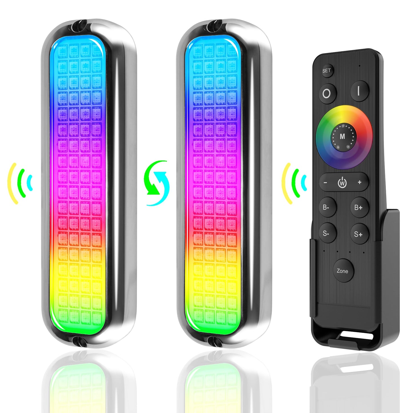 HUSUKU GT3 RGB Boat LED Light Underwater Marine Color Light Kit, 6000 LM 12 V 60 W 72 LED IP68 Waterproof, All-Metal, Wirel
