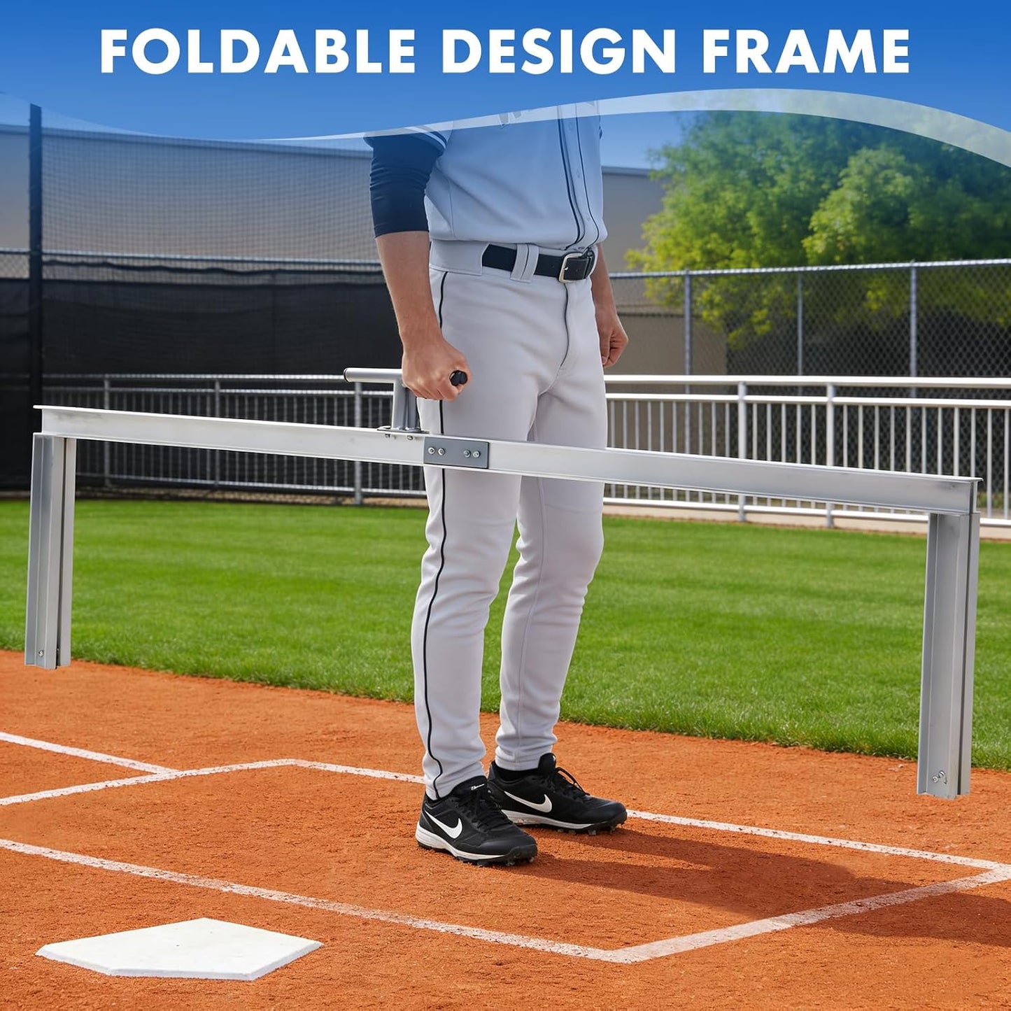 Batter's Box Template, Aluminum, Foldable, Heavy-Duty, for Baseball and Softball Field, Coaching Accessory 4 x 6 Feet
