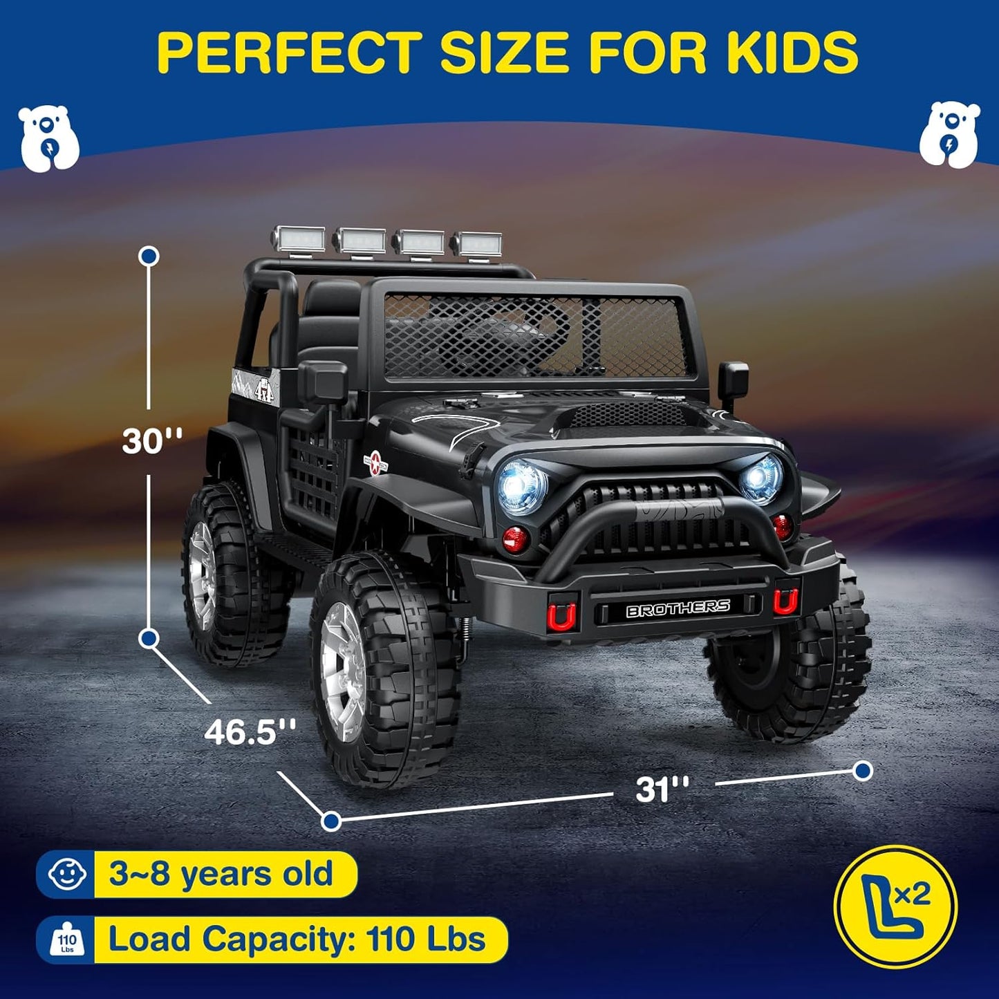 LIGIANT L8 Ride On Car, 12V Kids Electric Car w/Remote Control, 2 Seater, Spring Suspension, Bluetooth Speaker, Multi Music Function, 3 Speeds, LED