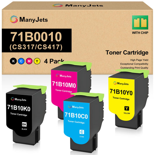 71B0010 Toner Cartridge Set, 4-Pack High Yield Replacement for Lexmark 71B0010 71B10K0 71B10C0 71B10M0 71B10Y0, Compatible with CS317/CX317/CS417/CX417/CS517/CX517 Series Printers (BK/C/M/Y)