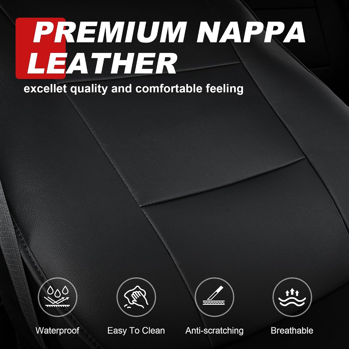 TTX LIGHTING Custom Fit Front Seat Cover for Ford F150 2009-2026 - F250/F350/F450 2017-2026 Waterproof Full Set Breathable Faux Leather Car Protector Cushion Accessories(Black-Vine)