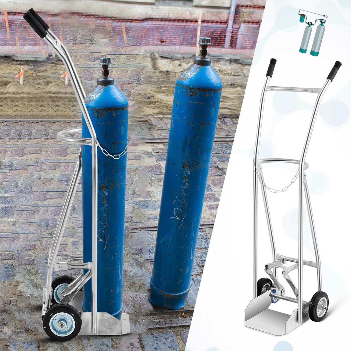 Datanly Oxygen Tank Cart Dolly with Retractable Wheels Propane Tank Cart Cylinder Cart Stainless Steel Gas Cylinder Cart Trolley Truck for Acetylene