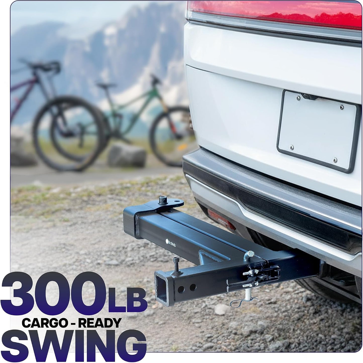 Heavy Duty Swing Away Hitch Adapter, Compatible with Most 2 Inch Hitch Racks, 300 lb Capacity, 90 Degree Rotation Fold Away Hitch, Adapter Only, Fits Bike & Luggage Racks, Black, LF-BRSH