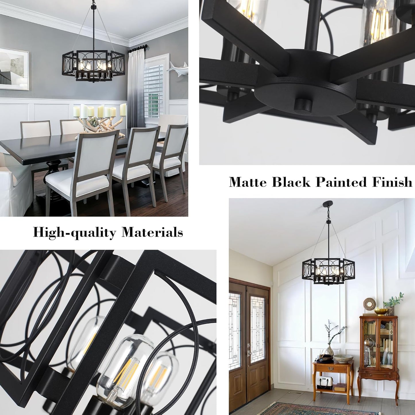 22.83' Black Farmhouse Chandelier for Dining Room, Large Modern Industrial Geometric Pendant Lighting Fixture Adjustable Hanging Lights fo