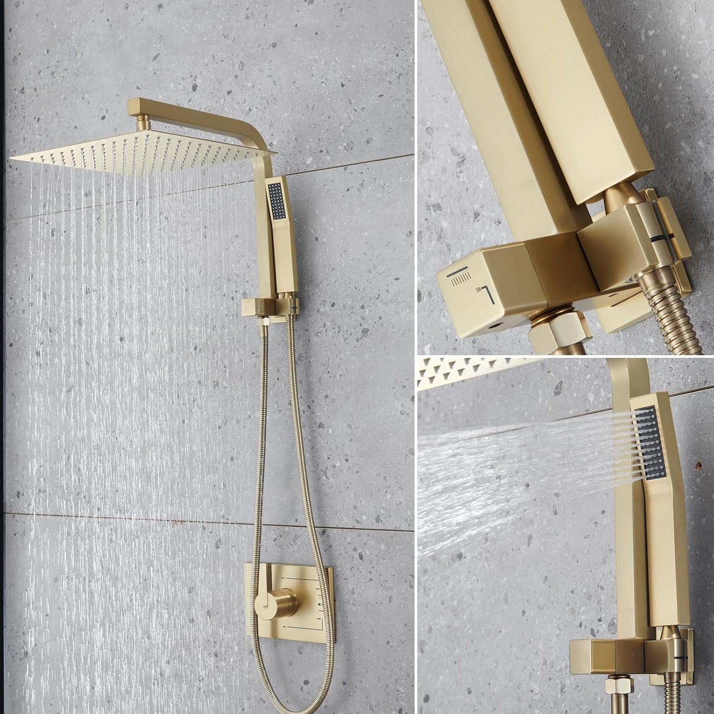 Gold Shower Faucet Set with 12 Inch Gold Shower Heads with Handheld Spray Combo and Tub Spout and Valve