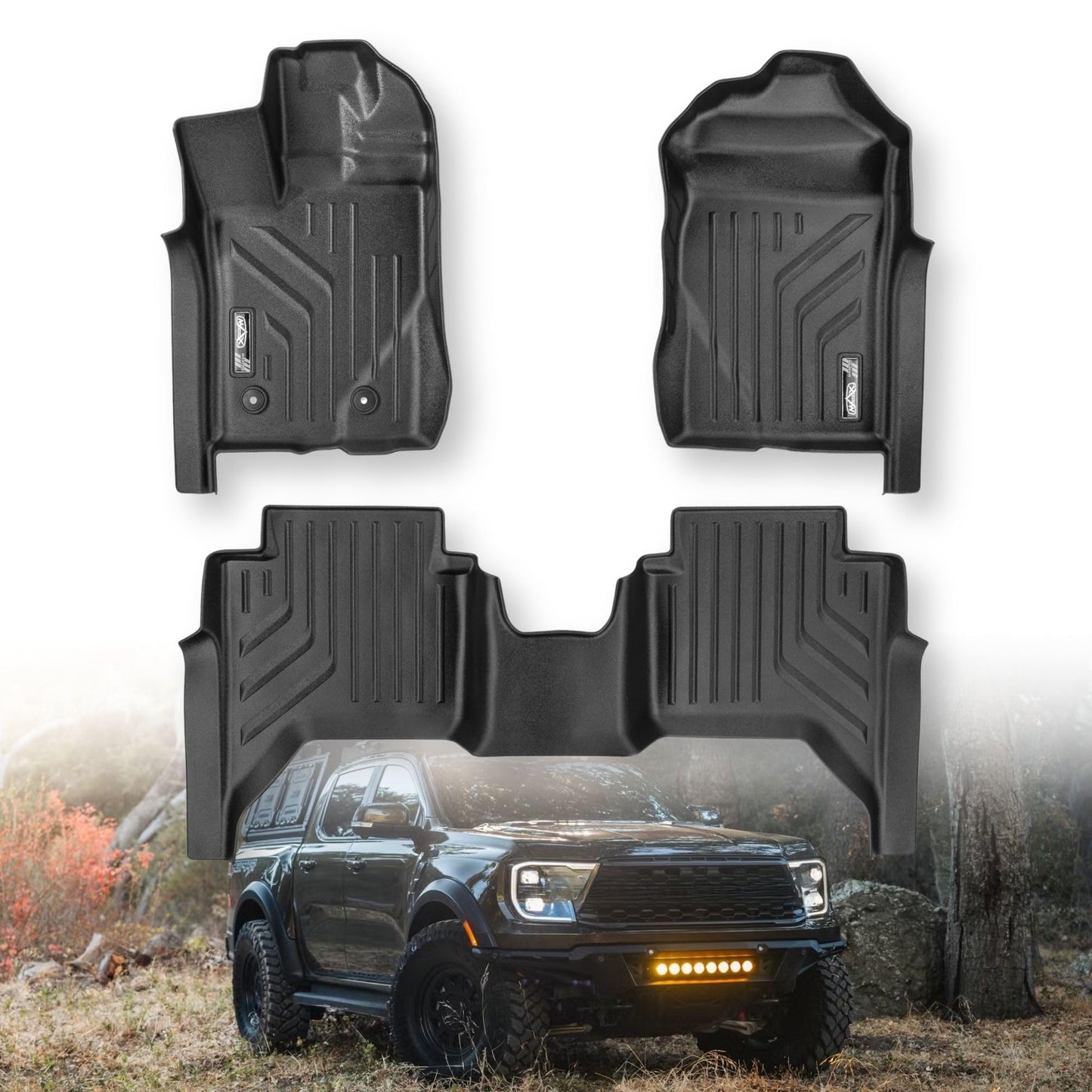 Premium MAXPRO All Weather Floor Mats for 2024-2026 Ford Ranger Raptor SuperCrew Cab Custom Fit Floor Liners 1st&2nd Row Set Waterproof TPE Anti-Slip Truck Mats Full Set Automotive Floor Mats Pickup