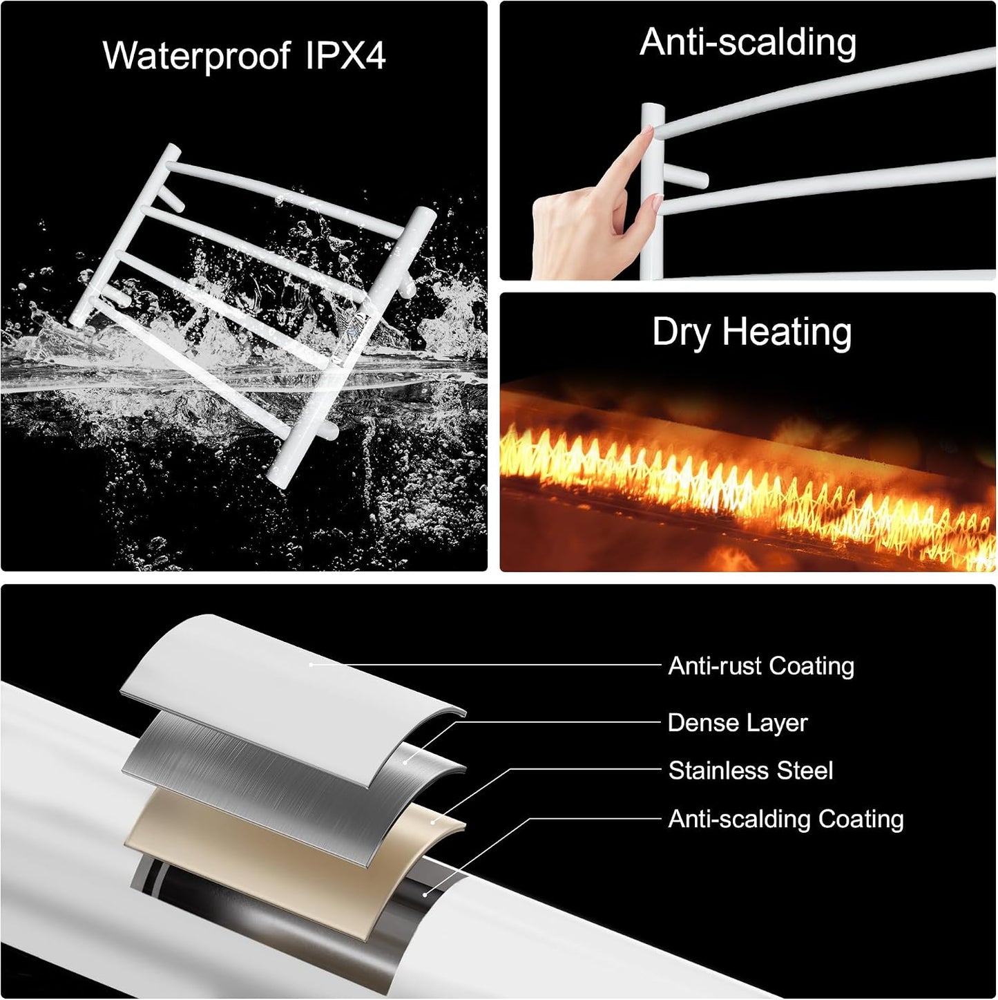 Towel Warmer with Built-in Timer Bathroom Wall Mounted Bath Towel Heater Plug-in Electric Heated Towel Rack Stainless Steel Curved Round Oil Rubbed Drying Rack 16.54x23.62x5.51 inches White 4 Bar Round Bright White With Timer