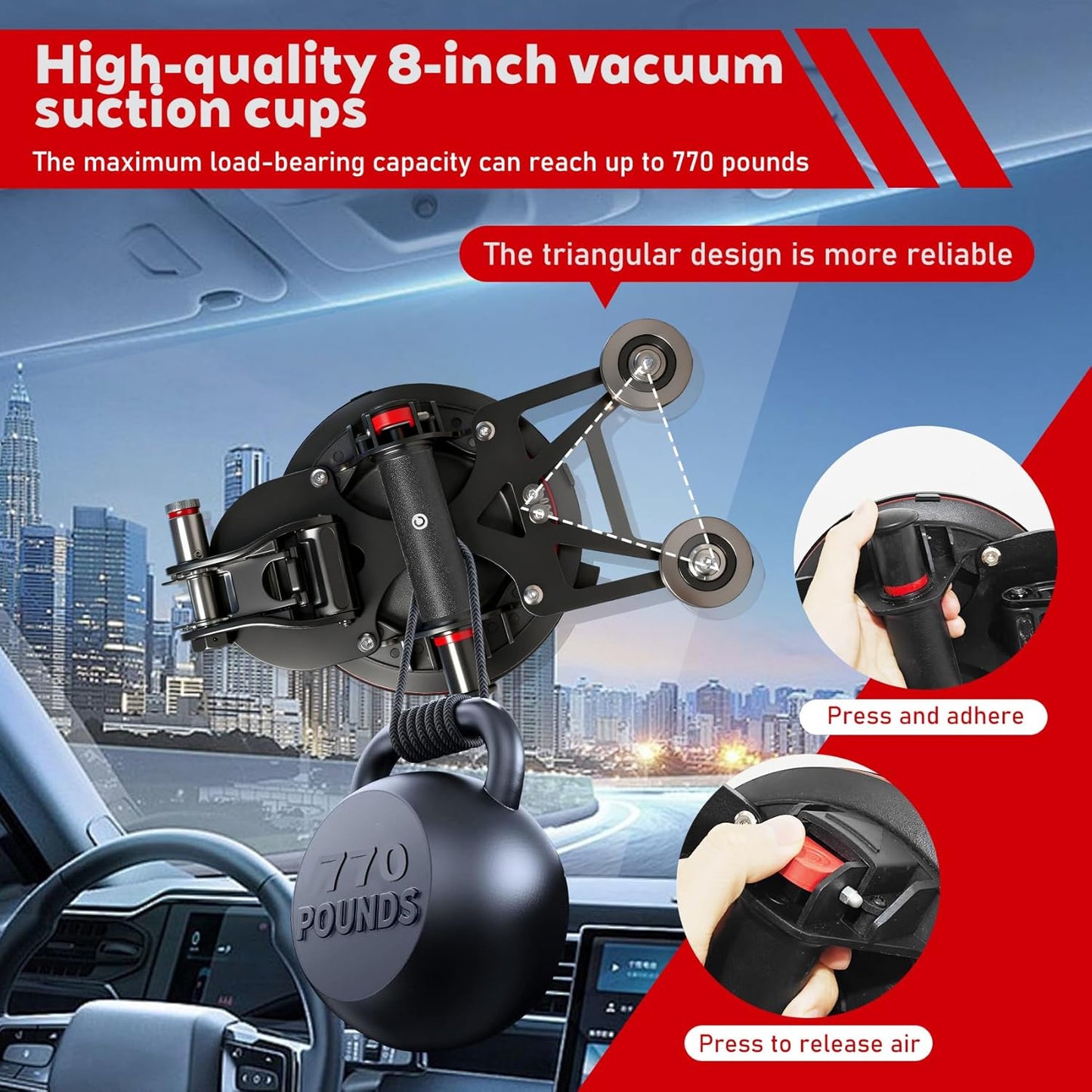 Auto Windshield Removal Tool Kit,Heavy Duty 8Inch Suction Cup (770-lb) with Self Locking Dual Cutting System & 1.2mm Reinforced Cutting Wire for The Quick and Safe Removal of Car Windshields