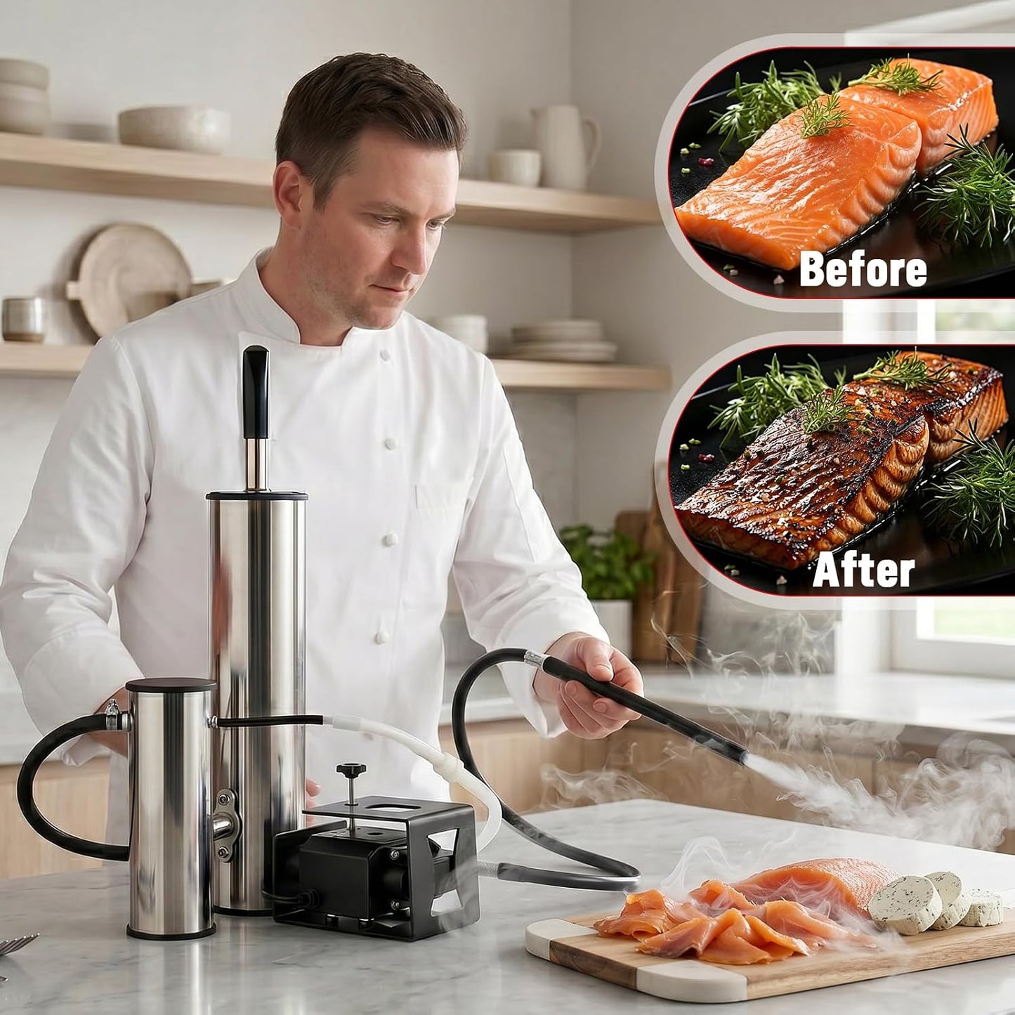 Electric Cold Smoker Generator for Any Grill, Upgraded Dual-Tube Smoker Tube, 304 Stainless Steel Pellet Smoke Tube, Clean Smoke Design Reduces Tar & Bitter Taste, Anti-Scald Handle for BBQ, Camping