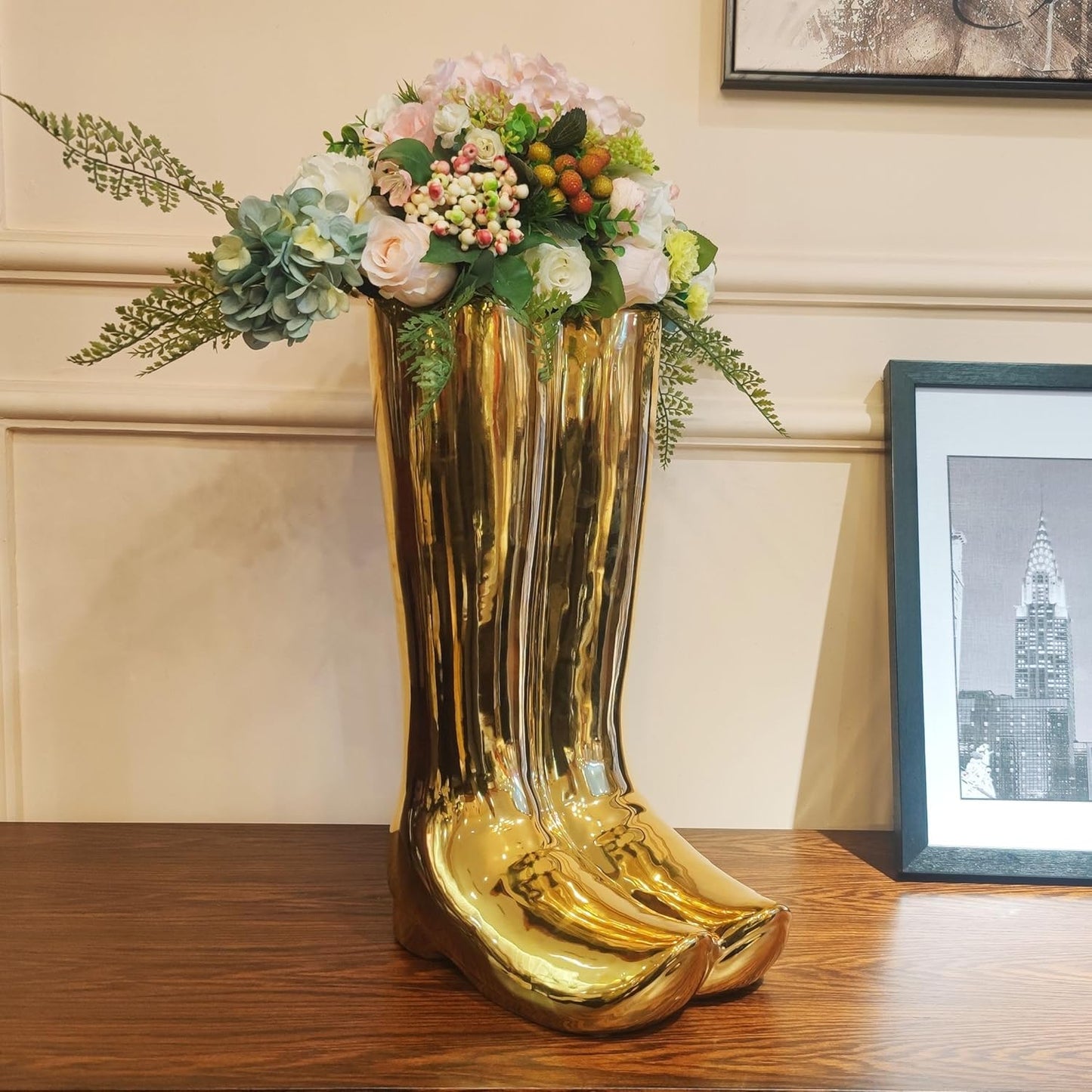 Luxury Ceramic Boots Vase Cowboy Boot Flowers Vase Vintage Boots Planter Decorative Versatile, Unique, Gold
