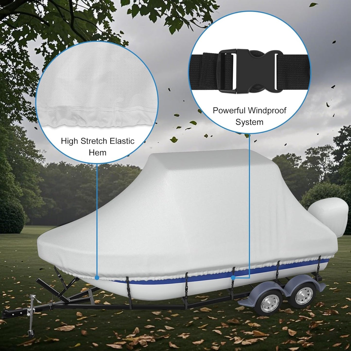 T-TOP Boat Cover 20-22ft, 1200D PU Heavy Duty Marine Grade Cover with Motor Cover, Waterproof UV Resistant Oxford Polyester Canvas Cover for T-TOP Boat 20-22 ft, Grey