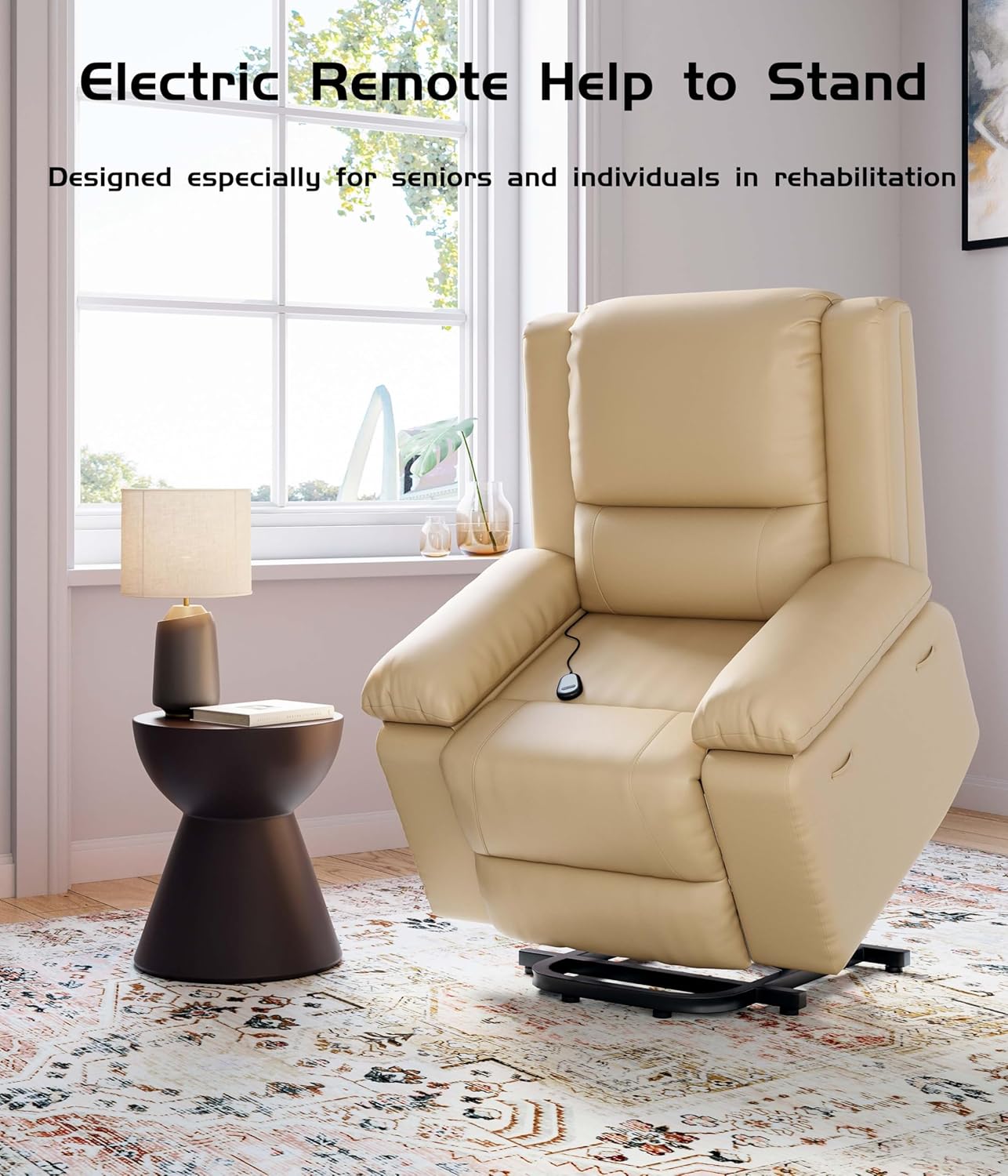 Power Lift Recliner Chair - Heat and Massage, Adjustable Back and Legs, PU Leather Electric Lift Chair