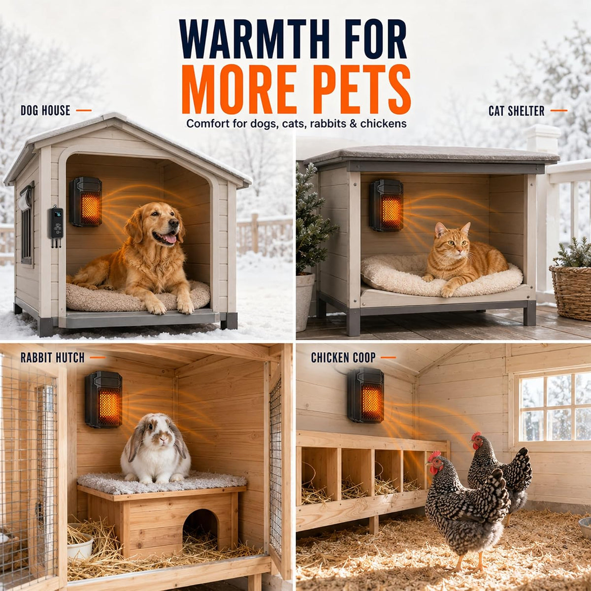Outdoor Pet House Heater 500W - Kiroto WiFi APP Controlled Dog House Heater with Thermostat & Timer,Suitable for Winter Outdoor Heating of Outside Doghouses, Cat Beds and Chicken Coops