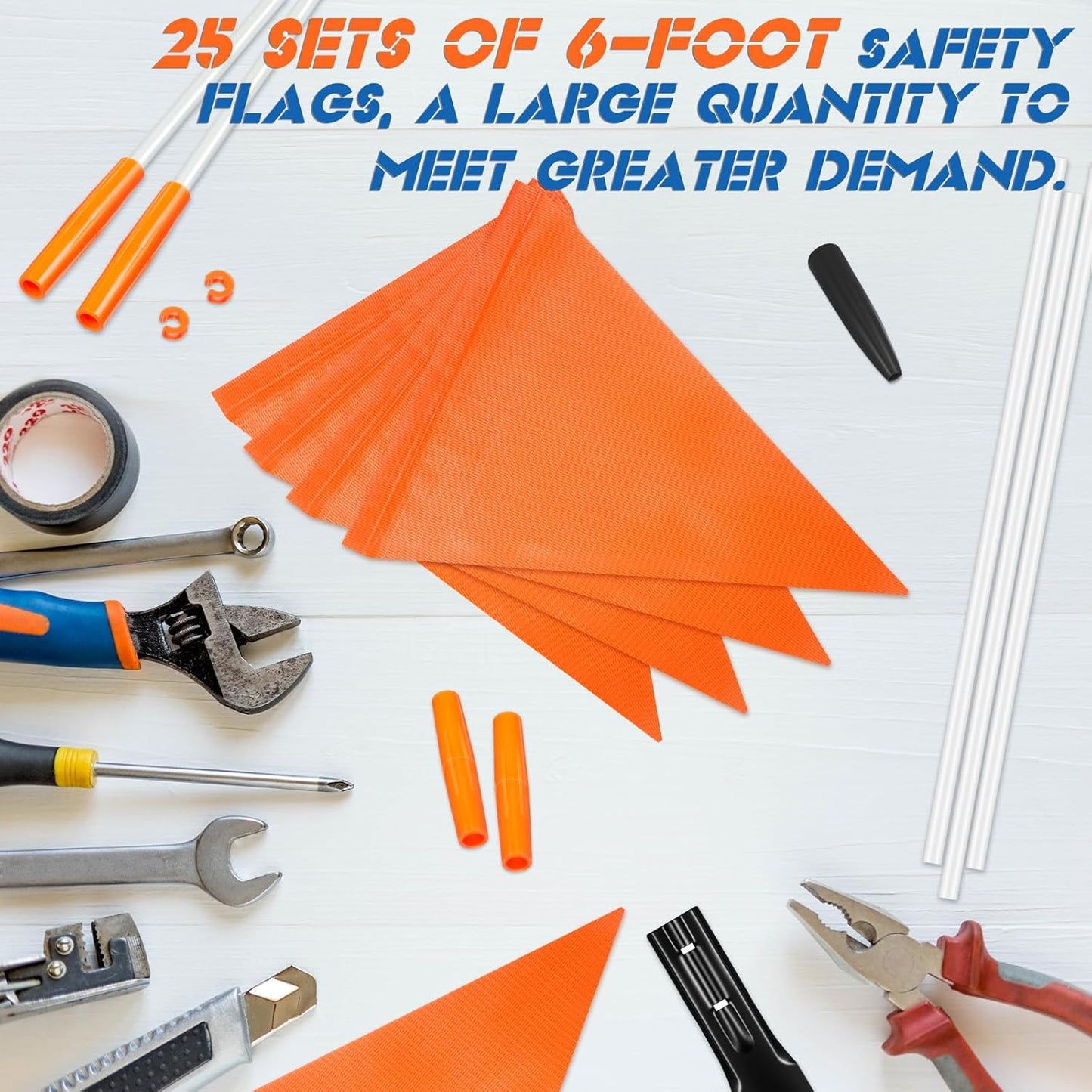 25 Set Bike Safety Flag 6 ft with Pole, an Warning Sign High Visibility Orange Flags for Bikes, Trailers, Golf Carts and All Kinds of Work Vehicles