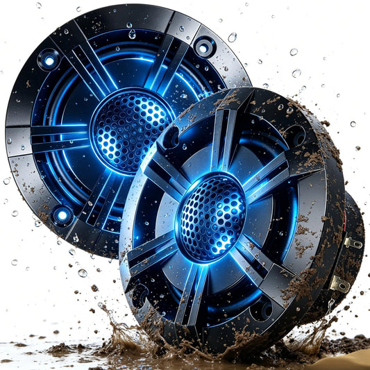 4" 600W Marine Speakers, IP-X6 Waterproof Boat Stereo Speakers with LED Lights,Coaxial Audio, Y35 Woofer, UV & Salt Spray Resistant (Pair, Black，A)