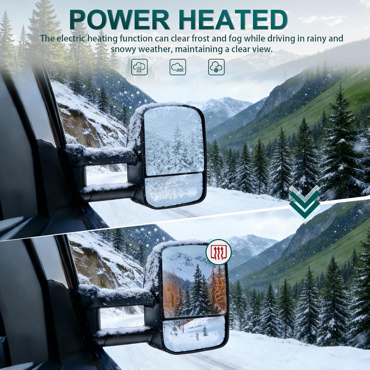Towing Mirrors, Fit 2007 2008 2009 2010 2011 2012 2013 2014 Chevy Silverado GMC Sierra 1500 2500HD 3500HD(2007 New Body Style ONLY) Power Adjusted Glass Heated Tow Mirror Side Mirror Black