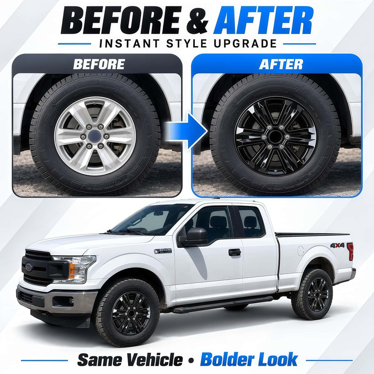 17 Inch Gloss Black Wheel Skins for Ford F-150 2015-2020